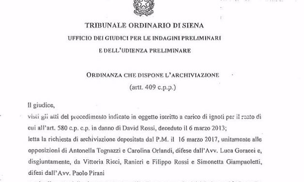 Morte di David Rossi: ordinanze di archiviazione e opposizioni